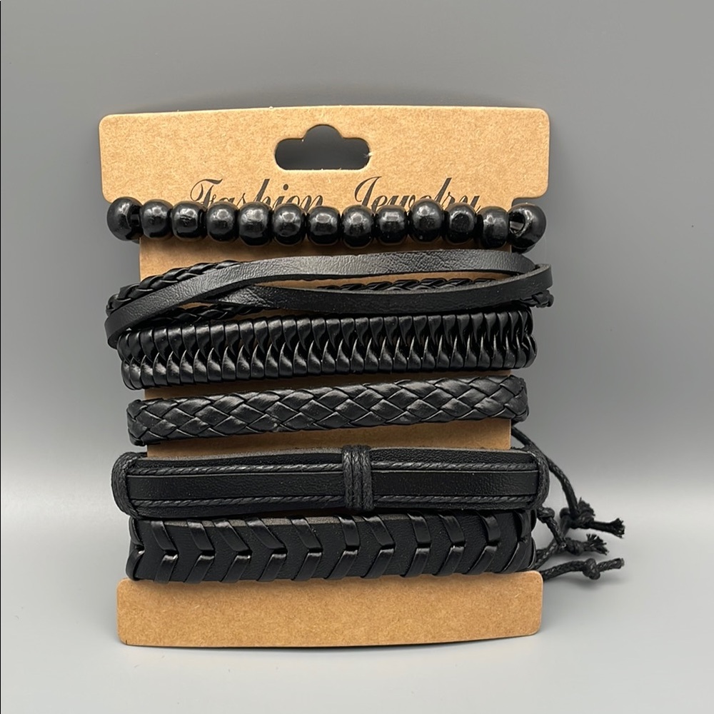 Black faux Leather multilayer Bracelet set.
